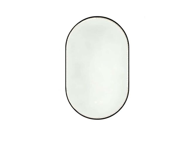 Espejo de baño led ovalado 50x80 cm - antivaho, 3 temperaturas de color, brillo ajustable con marco negro y diseño de diamantes - negro