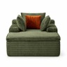 Sofá-cama sem estrutura, 1 lugar u2013 sofá moderno tipo «nube» com chaise longue, 3 almofadas e manta, sem montagem, confortável para a sala de estar u2013 verde