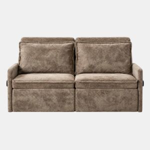 Sofá-cama de 2 lugares - 3 em 1 com função de cama, porta USB, encosto ajustável em 5 posições, dobrável com espaço de arrumação, almofadas incluídas - chenille castanho