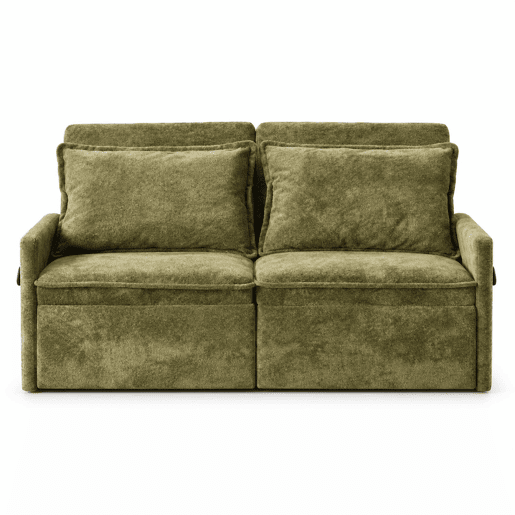 Sofá-cama 3 em 1 de 2 lugares u2013 com função de dormir, USB, encosto ajustável em 5 posições, dobrável com espaço de arrumação e almofadas u2013 verde Sofá-cama 3 em 1 de 2 lugares u2013 com função de dormir, USB, encosto ajustável em 5 posições, dobrável com espaço de arrumação e almofadas u2013 verde