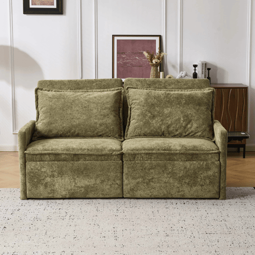 Sofá-cama 3 em 1 de 2 lugares u2013 com função de dormir, USB, encosto ajustável em 5 posições, dobrável com espaço de arrumação e almofadas u2013 verde Sofá-cama 3 em 1 de 2 lugares u2013 com função de dormir, USB, encosto ajustável em 5 posições, dobrável com espaço de arrumação e almofadas u2013 verde
