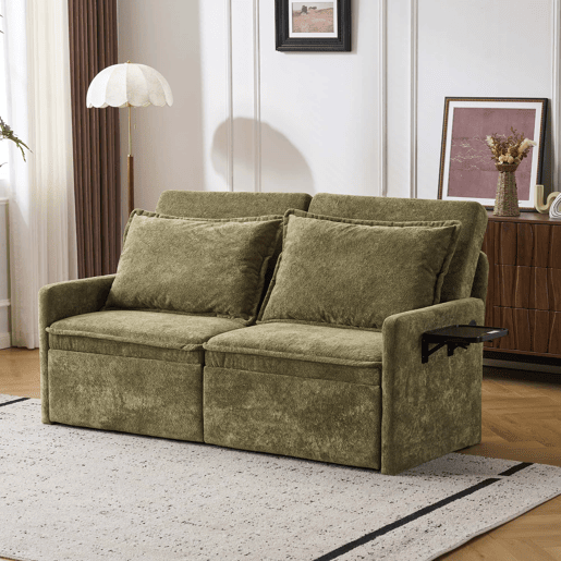 Sofá-cama 3 em 1 de 2 lugares u2013 com função de dormir, USB, encosto ajustável em 5 posições, dobrável com espaço de arrumação e almofadas u2013 verde Sofá-cama 3 em 1 de 2 lugares u2013 com função de dormir, USB, encosto ajustável em 5 posições, dobrável com espaço de arrumação e almofadas u2013 verde