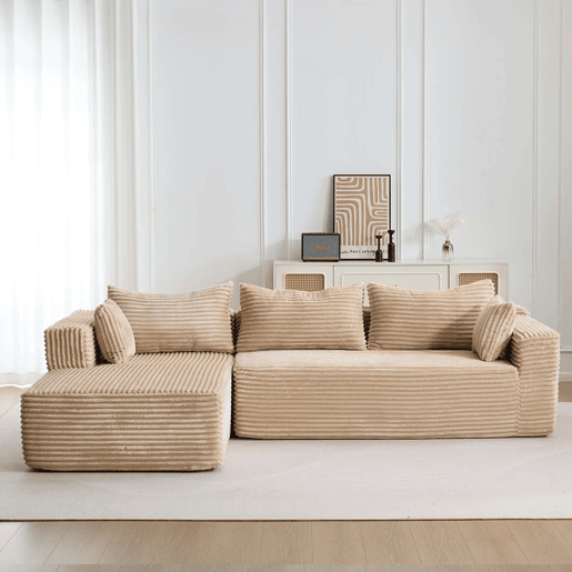 Sofá seccional dobrável de 2 lugares - sofá em L sem estrutura, com chaise longue, assento profundo, modular minimalista e transformável em cama - Bege