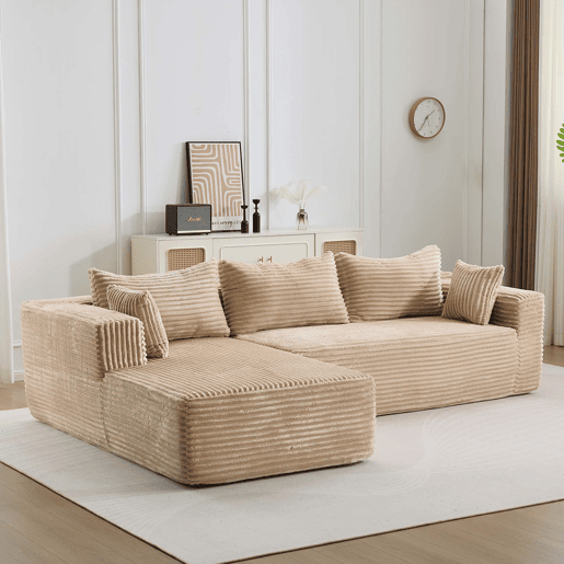 Sofá seccional dobrável de 2 lugares - sofá em L sem estrutura, com chaise longue, assento profundo, modular minimalista e transformável em cama - Bege