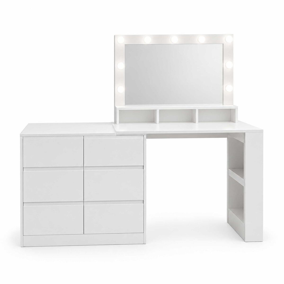 Tocador escritorio l 2 en 1 - 6 cajones grandes, diseño multifunción con iluminación led ajustable - blanco