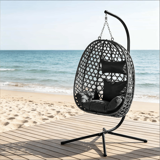 Poltrona suspensa em rattan 105x105x195 cm - altura ajustável, estilo ovo, balancim - antracite Poltrona suspensa em rattan 105x105x195 cm - altura ajustável, estilo ovo, balancim - antracite