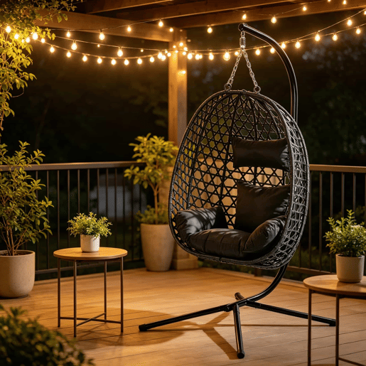 Poltrona suspensa em rattan 105x105x195 cm - altura ajustável, estilo ovo, balancim - antracite Poltrona suspensa em rattan 105x105x195 cm - altura ajustável, estilo ovo, balancim - antracite