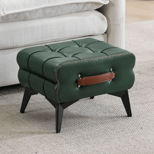 Apoio para os pés portátil - multifuncional com pés metálicos, assento em pele, banquinho para trocar de sapatos e decoração de interiores - Verde