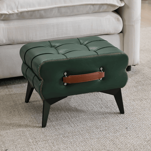 Apoio para os pés portátil - multifuncional com pés metálicos, assento em pele, banquinho para trocar de sapatos e decoração de interiores - Verde