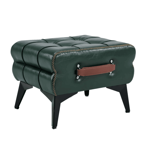 Apoio para os pés portátil - multifuncional com pés metálicos, assento em pele, banquinho para trocar de sapatos e decoração de interiores - Verde