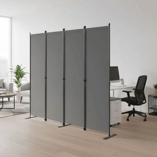 Divisória de 204 x 180 cm - 4 painéis, privacidade interior, dobrável e independente para escritório, quarto, sala de estar - Cinza escuro