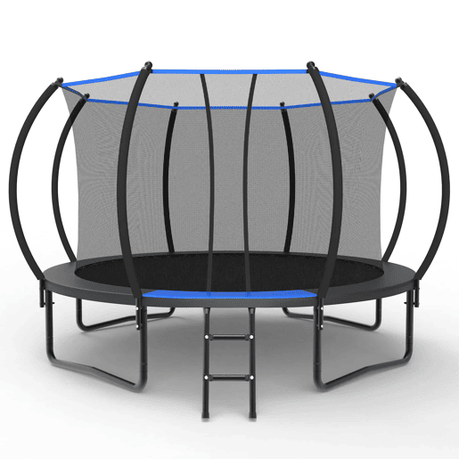 Trampolim redondo de 366 cm - com rede de segurança, escada, certificado EN 71-14 e CE para utilização no exterior - Preto + Azul