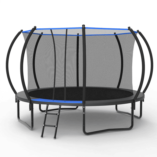 Trampolim redondo de 366 cm - com rede de segurança, escada, certificado EN 71-14 e CE para utilização no exterior - Preto + Azul