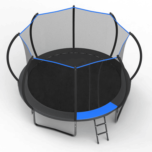 Trampolim redondo de 366 cm - com rede de segurança, escada, certificado EN 71-14 e CE para utilização no exterior - Preto + Azul