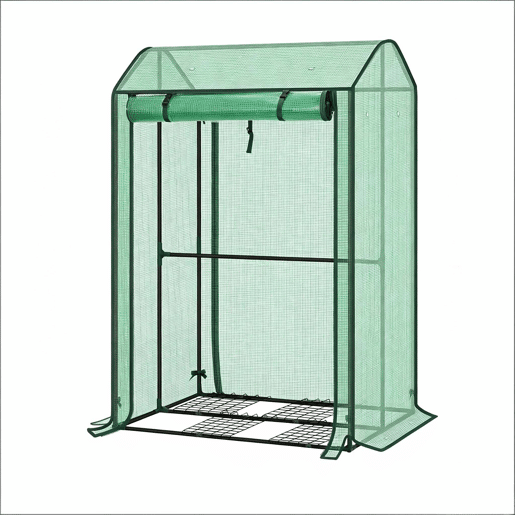 Estufa de varanda - resistente, com porta enrolável com fecho de correr para proteção das plantas - verde