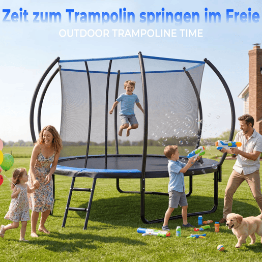 Trampolim redondo de 305 cm - com rede de segurança e escada, certificado CE e EN 71-14 para uso no exterior - Preto + Azul Trampolim redondo de 305 cm - com rede de segurança e escada, certificado CE e EN 71-14 para uso no exterior - Preto + Azul