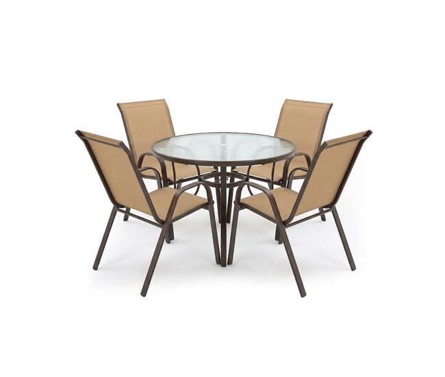 Mesa redonda de cristal templado + 4 sillas. muebles de jardin y terraza, marron
