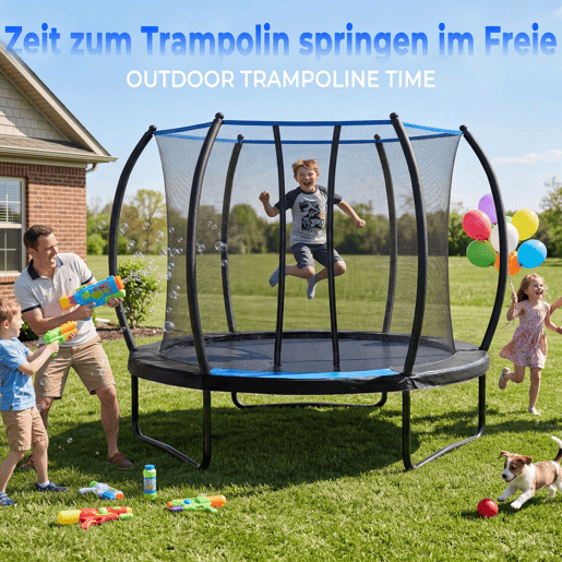 Trampolim infantil de 7,5 pés u2014 com rede de segurança, escada e certificação ASTM para utilização no exterior u2014 preto e azul Trampolim infantil de 7,5 pés u2014 com rede de segurança, escada e certificação ASTM para utilização no exterior u2014 preto e azul