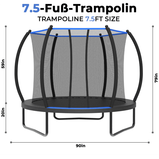 Trampolim infantil de 7,5 pés u2014 com rede de segurança, escada e certificação ASTM para utilização no exterior u2014 preto e azul Trampolim infantil de 7,5 pés u2014 com rede de segurança, escada e certificação ASTM para utilização no exterior u2014 preto e azul