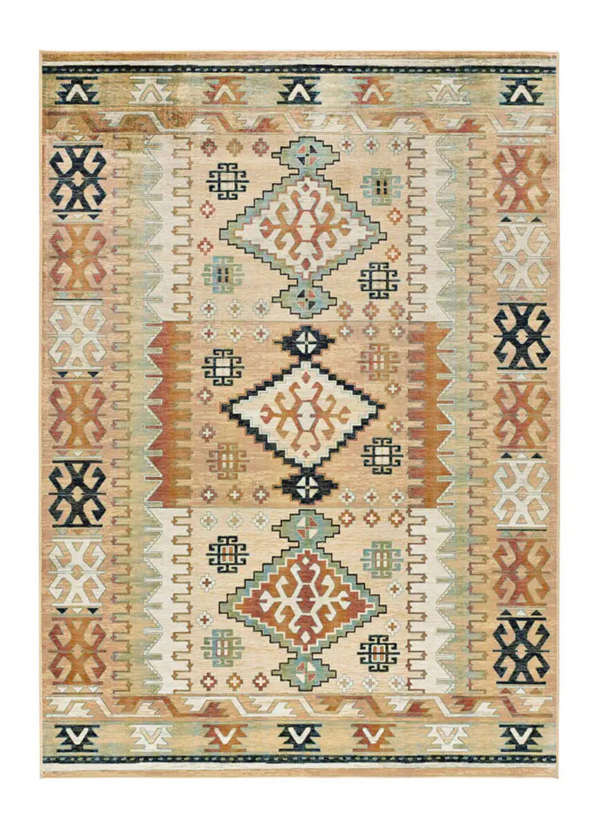 Alfombra de estilo étnico en viscosa multicolor antalia, 135x195 cm - atticgo