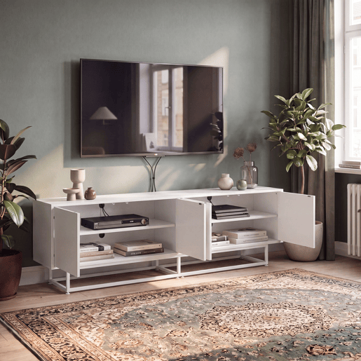 Armário baixo Boxholm com 4 portas 180x30x57 cm Cor areia en.casa Armário baixo Boxholm com 4 portas 180x30x57 cm Cor areia en.casa