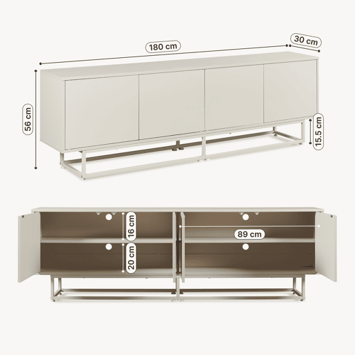Armário baixo Boxholm com 4 portas 180x30x57 cm Cor areia en.casa Armário baixo Boxholm com 4 portas 180x30x57 cm Cor areia en.casa