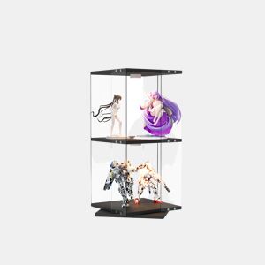 Vitrine de Vidro Preta 38x38x82 cm com LED, 2 Prateleiras Giratórias, Proteção contra Poeira e Sistema Antitombo