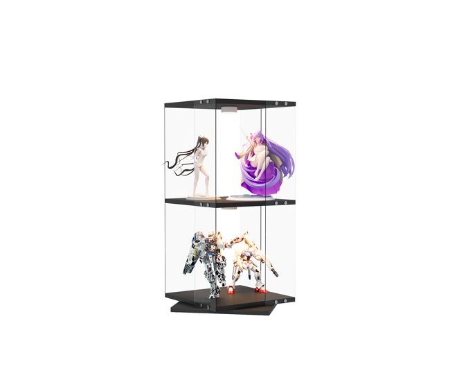Vitrina de cristal negro de 38x38x82 cm con led, 2 estantes giratorios, protección antipolvo y sistema antivuelco