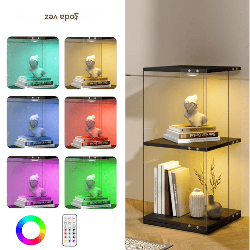Vitrine de Vidro Preta 38x38x82 cm com LED, 2 Prateleiras Giratórias, Proteção contra Poeira e Sistema Antitombo Vitrine de Vidro Preta 38x38x82 cm com LED, 2 Prateleiras Giratórias, Proteção contra Poeira e Sistema Antitombo