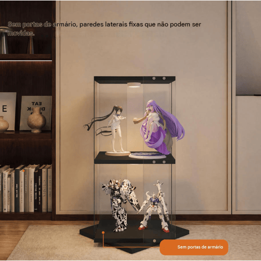 Vitrine de Vidro Preta 38x38x82 cm com LED, 2 Prateleiras Giratórias, Proteção contra Poeira e Sistema Antitombo Vitrine de Vidro Preta 38x38x82 cm com LED, 2 Prateleiras Giratórias, Proteção contra Poeira e Sistema Antitombo