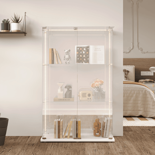 Vitrines LED, vitrines independentes, armários para colecionáveis, brancas