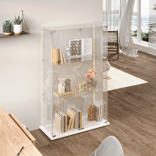 Vitrines LED, vitrines independentes, armários para colecionáveis, brancas