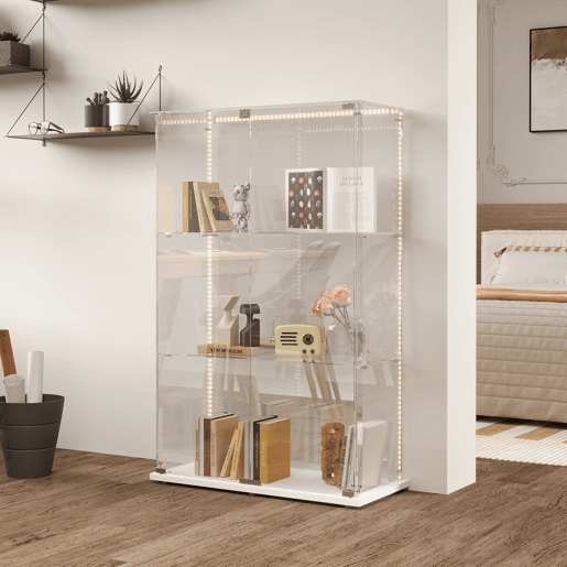 Vitrines LED, vitrines independentes, armários para colecionáveis, brancas