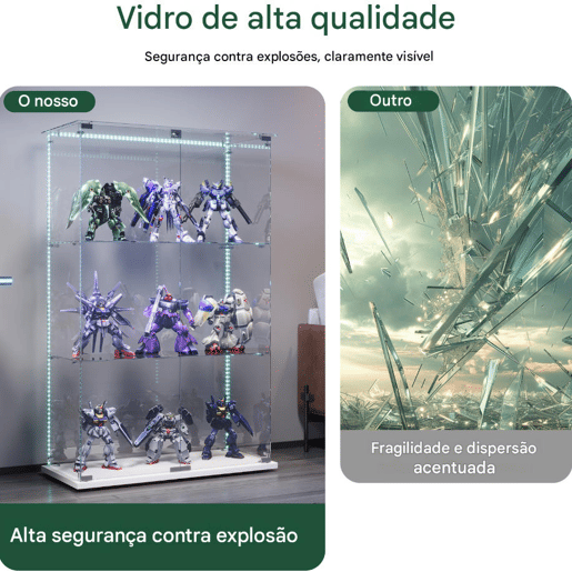 Vitrines LED, vitrines independentes, armários para colecionáveis, brancas