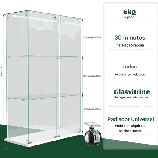 Vitrines LED, vitrines independentes, armários para colecionáveis, brancas