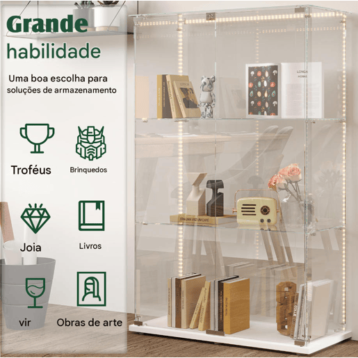 Vitrines LED, vitrines independentes, armários para colecionáveis, brancas
