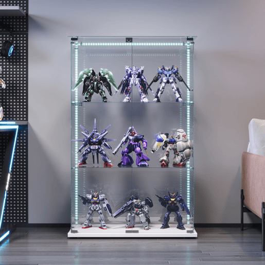 Vitrines LED, vitrines independentes, armários para colecionáveis, brancas