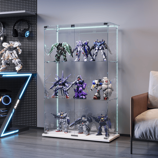Vitrines LED, vitrines independentes, armários para colecionáveis, brancas