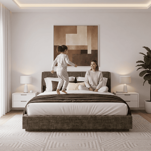 Cama estofada Tröstiar LED com base de ripas dobrável linho 180x200cm - Verde en.casa
