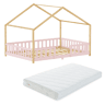 Cama de criança Treviolo forma de casa pinho + colchón 140x200 cm - Rosa  Natural en.casa