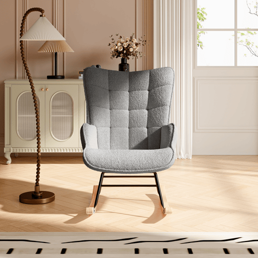 Cadeira de baloiço para quarto de criança, cadeira de baloiço estofada com encosto alto para sala de estar, quarto ou escritório, Cinza Escuro Cadeira de baloiço para quarto de criança, cadeira de baloiço estofada com encosto alto para sala de estar, quarto ou escritório, Cinza Escuro