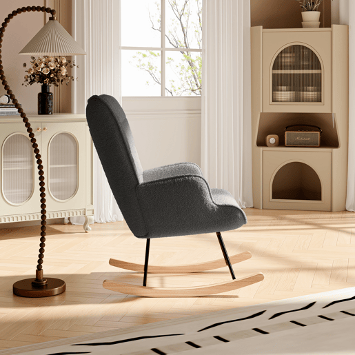 Cadeira de baloiço para quarto de criança, cadeira de baloiço estofada com encosto alto para sala de estar, quarto ou escritório, Cinza Escuro Cadeira de baloiço para quarto de criança, cadeira de baloiço estofada com encosto alto para sala de estar, quarto ou escritório, Cinza Escuro