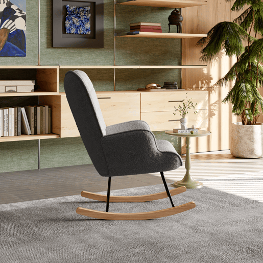 Cadeira de baloiço para quarto de criança, cadeira de baloiço estofada com encosto alto para sala de estar, quarto ou escritório, Cinza Escuro Cadeira de baloiço para quarto de criança, cadeira de baloiço estofada com encosto alto para sala de estar, quarto ou escritório, Cinza Escuro