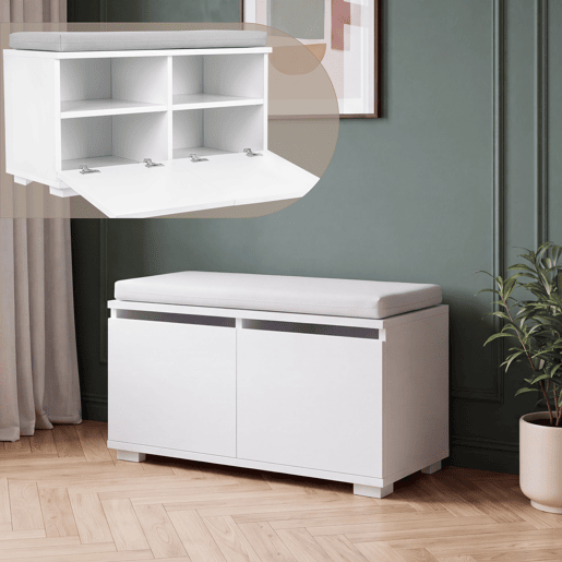 Sapateira Brande estofada em aglomeradotêxtil 42 x 80 x 35 cm BrancoCinzento claro en.casa Sapateira Brande estofada em aglomeradotêxtil 42 x 80 x 35 cm BrancoCinzento claro en.casa