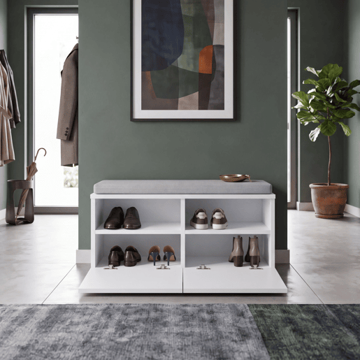 Sapateira Brande estofada em aglomeradotêxtil 42 x 80 x 35 cm BrancoCinzento claro en.casa Sapateira Brande estofada em aglomeradotêxtil 42 x 80 x 35 cm BrancoCinzento claro en.casa