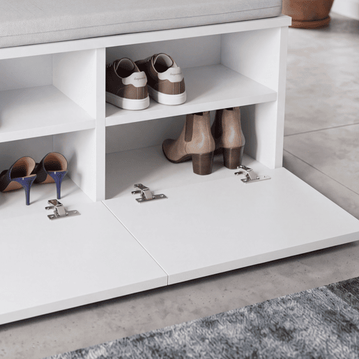 Sapateira Brande estofada em aglomeradotêxtil 42 x 80 x 35 cm BrancoCinzento claro en.casa Sapateira Brande estofada em aglomeradotêxtil 42 x 80 x 35 cm BrancoCinzento claro en.casa