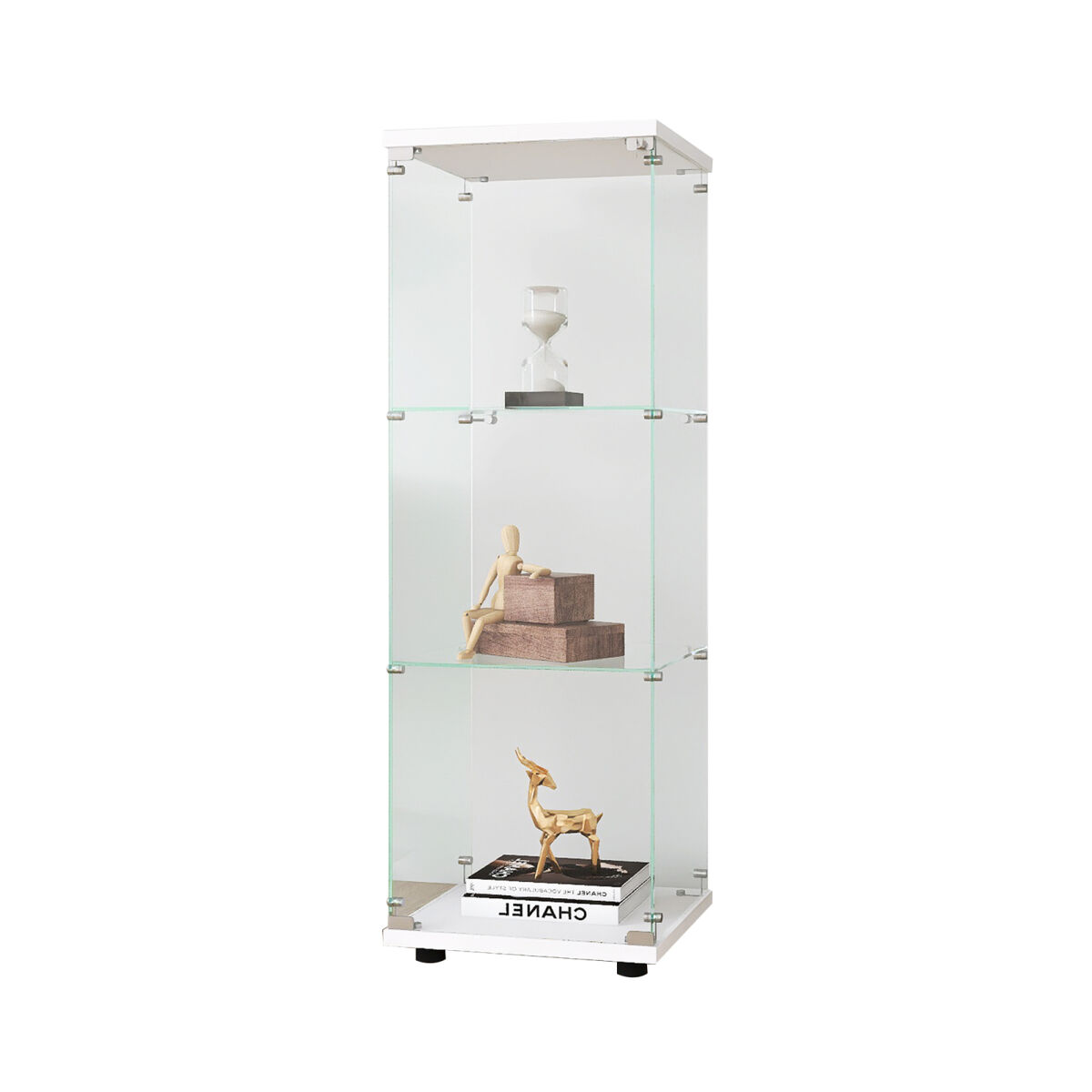 Vitrina de cristal de tres niveles, ideal para salones, dormitorios u oficinas. vitrina independiente. color blanco