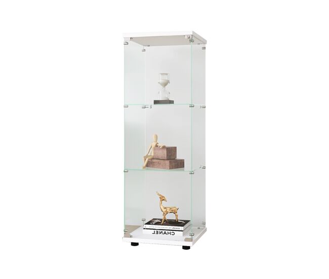 Vitrina de cristal de tres niveles, ideal para salones, dormitorios u oficinas. vitrina independiente. color blanco