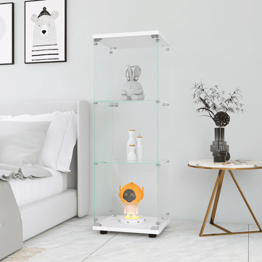Armário expositor em vidro com três níveis, ideal para salas de estar, quartos ou escritórios. Móvel de chão (independente). Branco