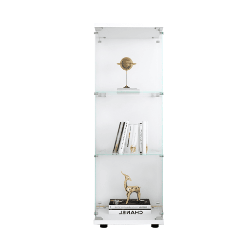 Armário expositor em vidro com três níveis, ideal para salas de estar, quartos ou escritórios. Móvel de chão (independente). Branco